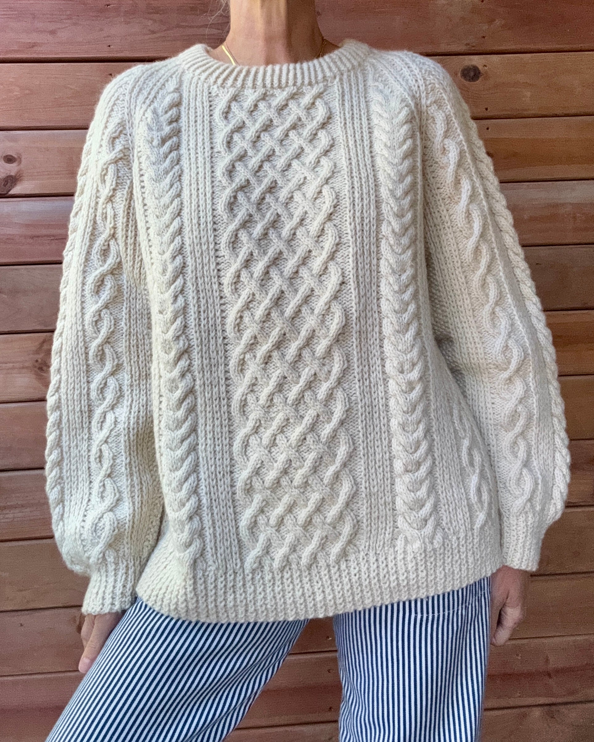 Vintage Fisherman Cable Aran Cream Hand Knit Irish Sweater