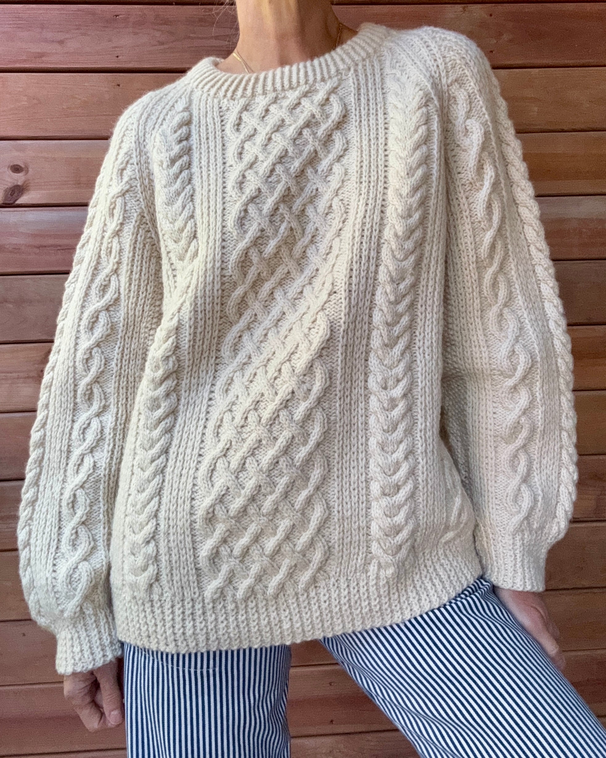 Vintage Fisherman Cable Aran Cream Hand Knit Irish Sweater