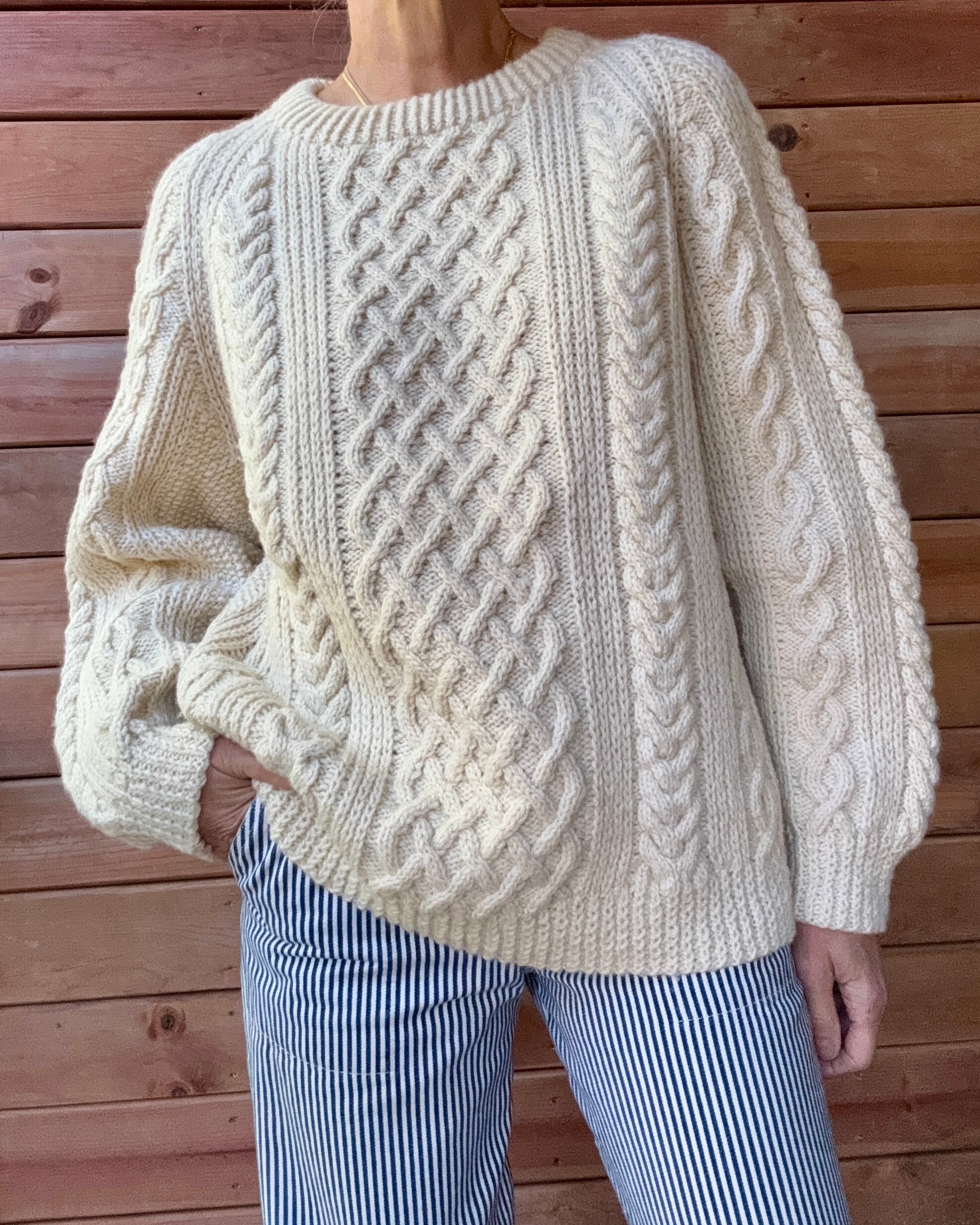 Vintage Fisherman Cable Aran Cream Hand Knit Irish Sweater