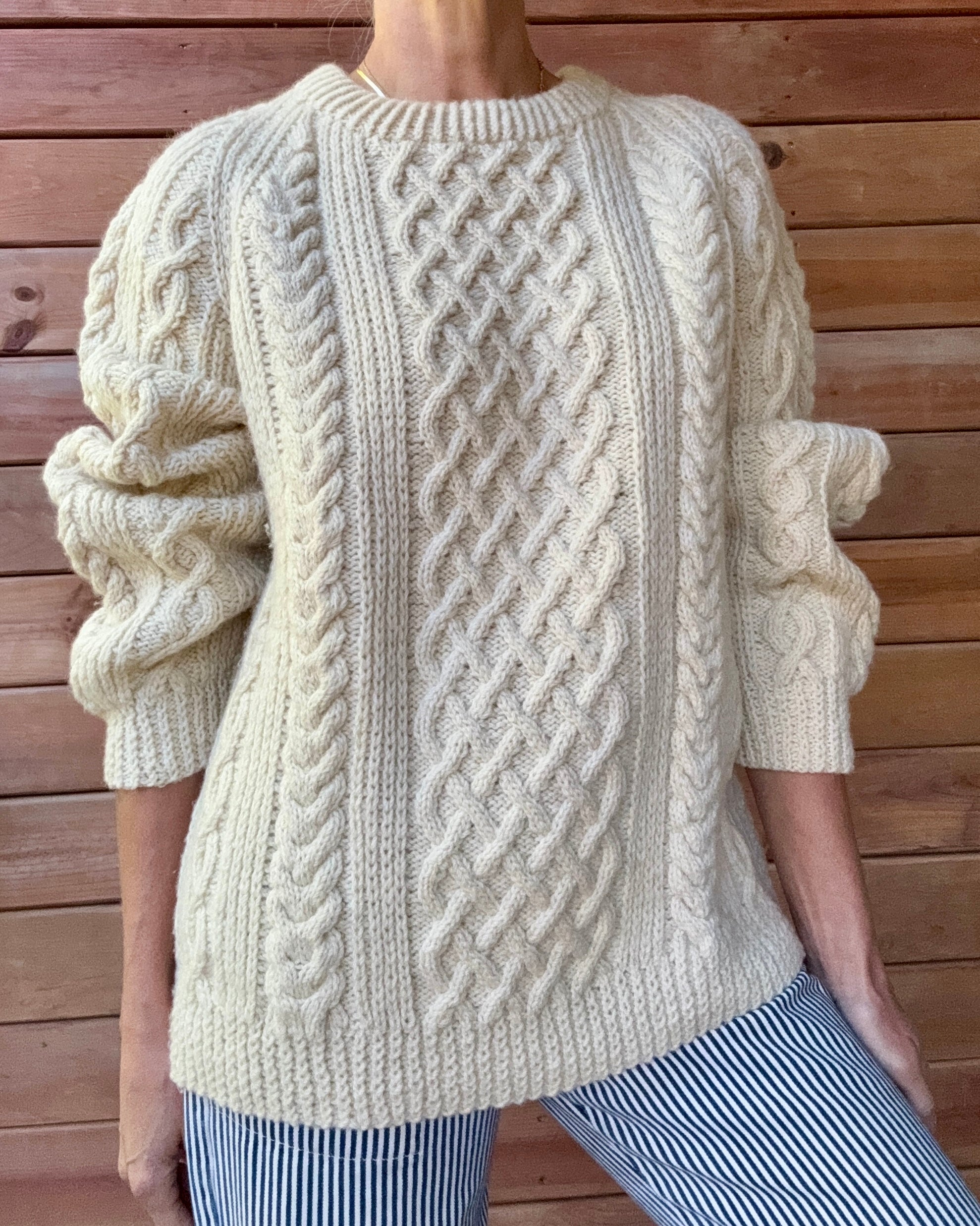 Vintage Fisherman Cable Aran Cream Hand Knit Irish Sweater
