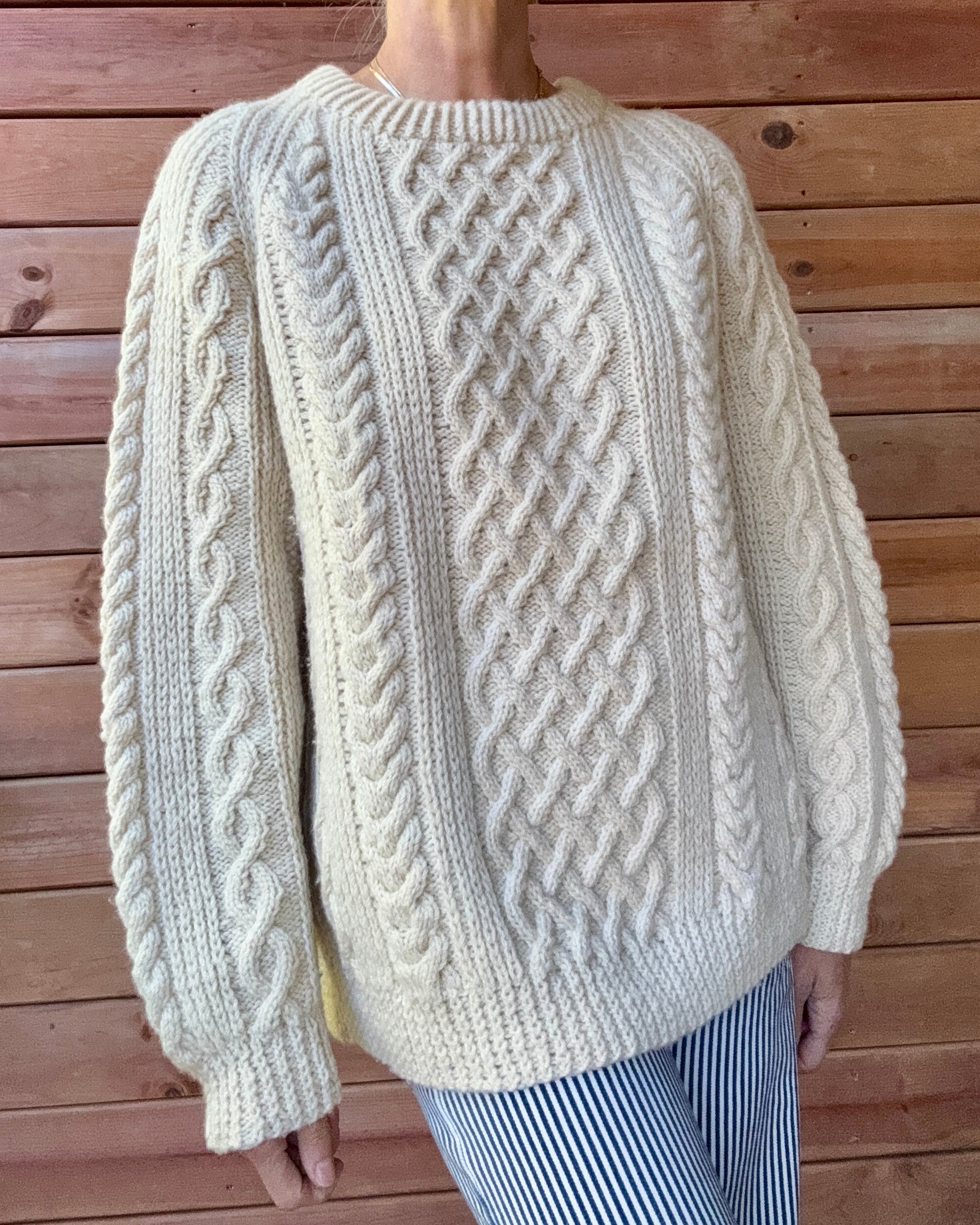 Vintage Fisherman Cable Aran Cream Hand Knit Irish Sweater