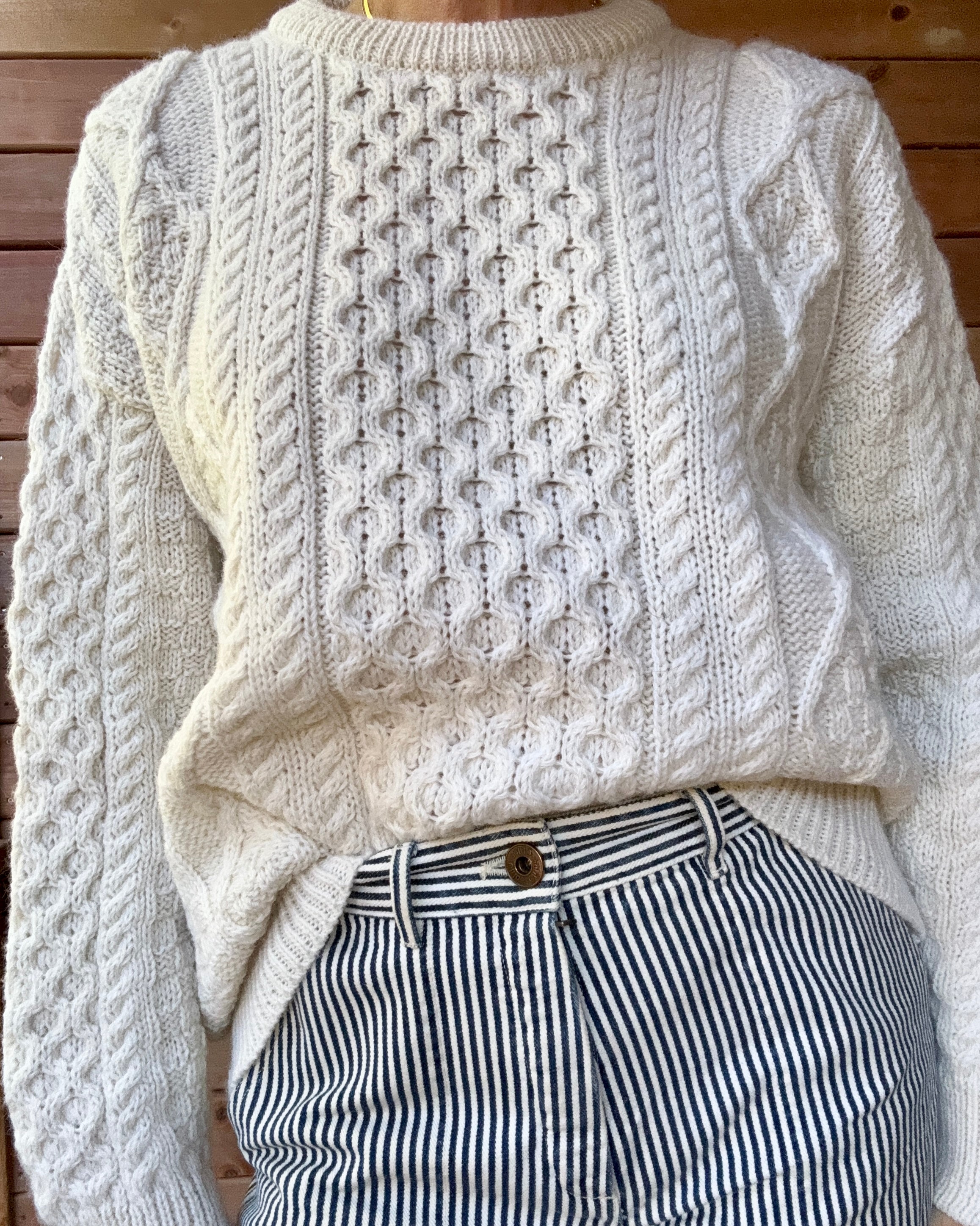 Vintage Aran Crafts Cream Cable Aran Fisherman Hand Knit Cream Sweater Made in Ireland
