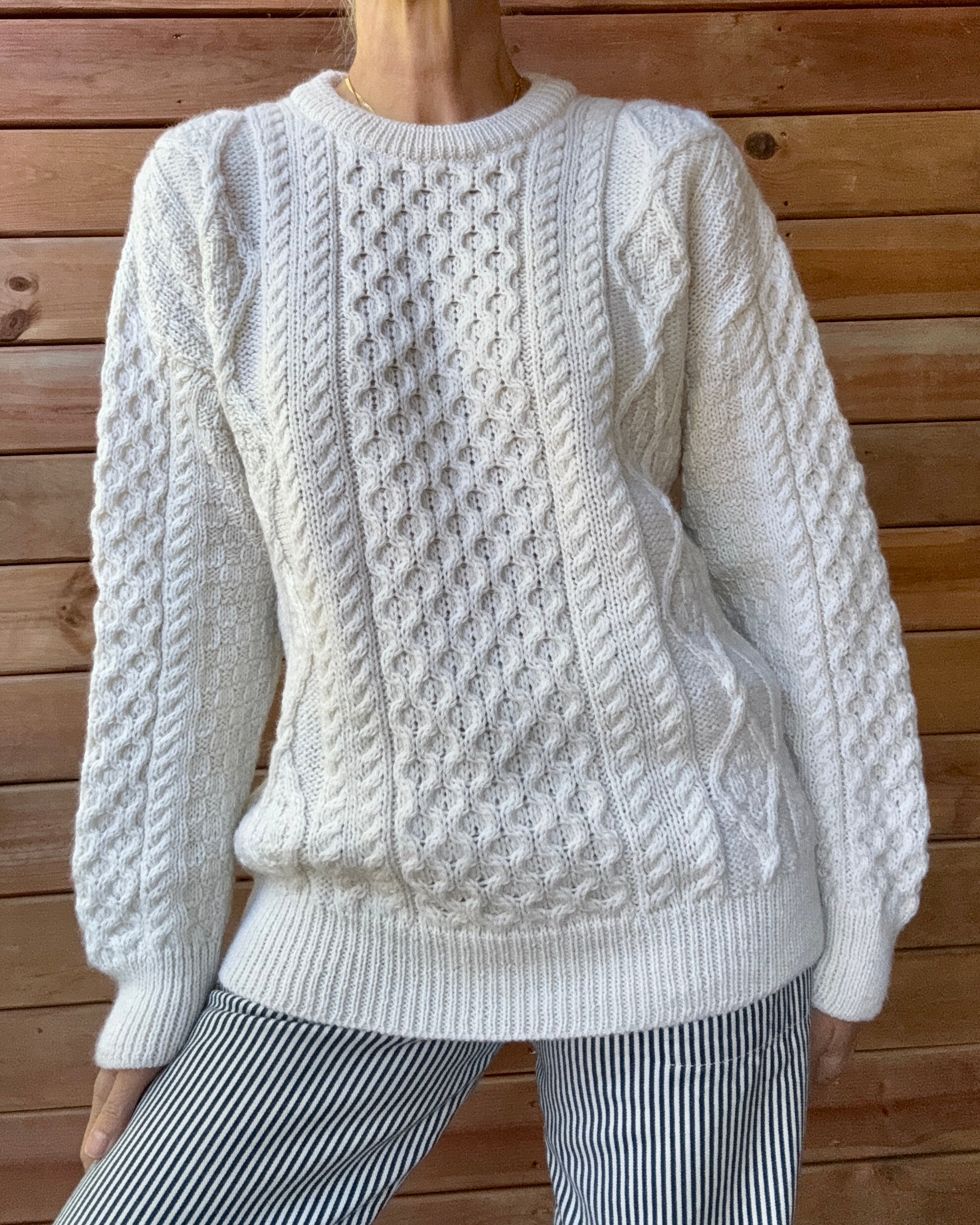 Vintage Aran Crafts Cream Cable Aran Fisherman Hand Knit Cream Sweater Made in Ireland