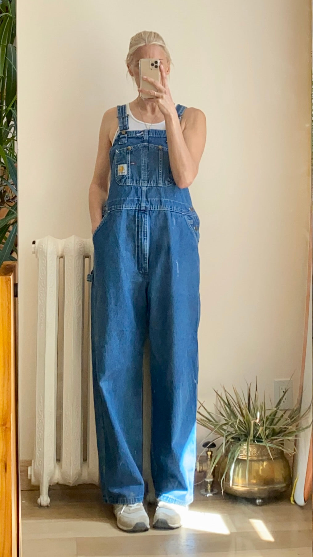 Vintage 1990s CARHARTT Blue Denim Carpenter Overalls Medium Wash Size M or L