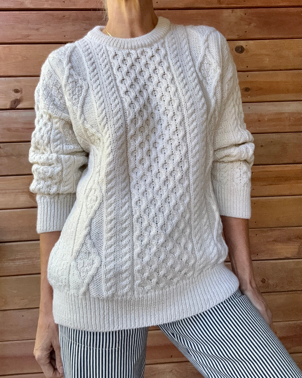 Vintage Aran Crafts Cream Cable Aran Fisherman Hand Knit Cream Sweater Made in Ireland