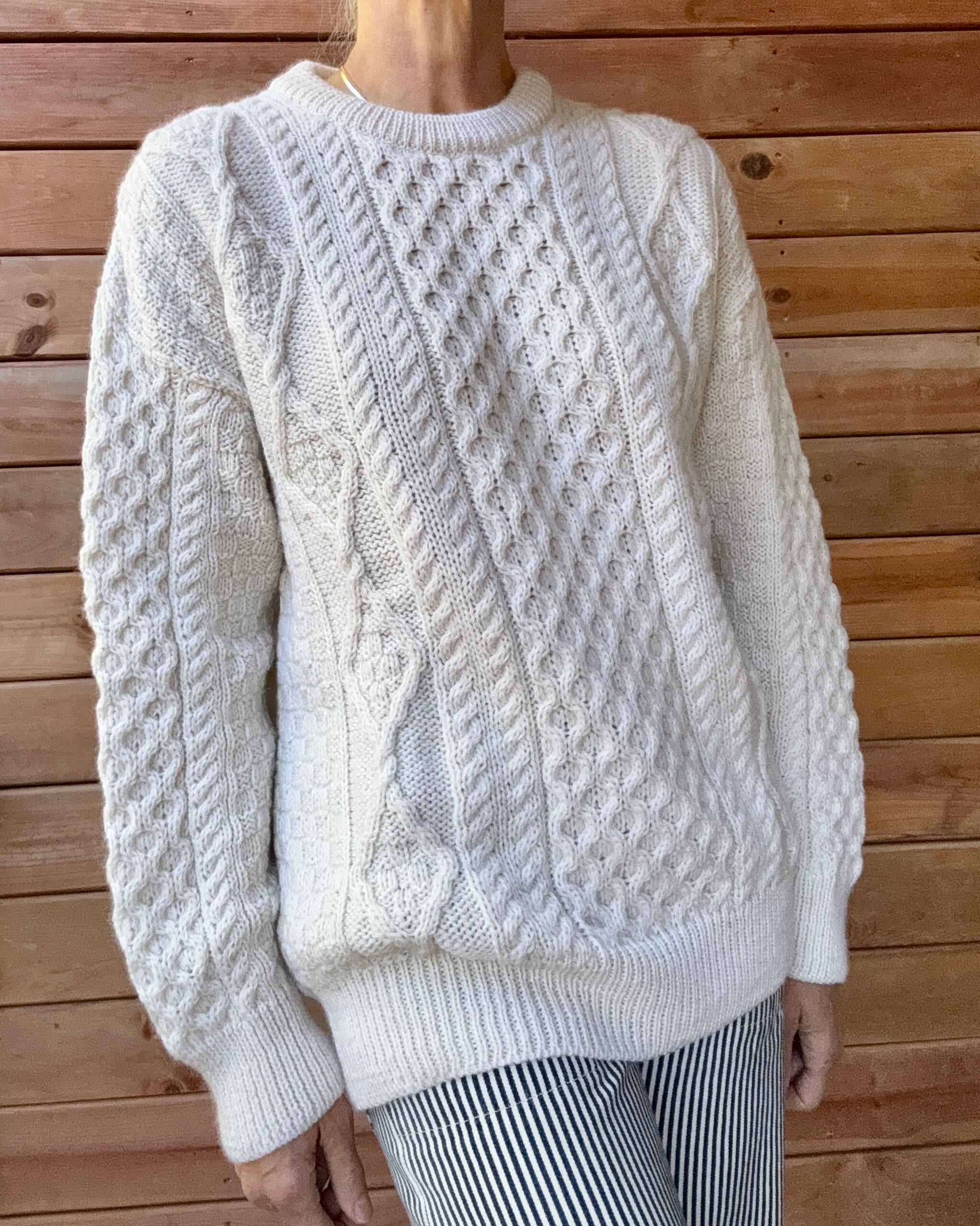 Vintage Aran Crafts Cream Cable Aran Fisherman Hand Knit Cream Sweater Made in Ireland
