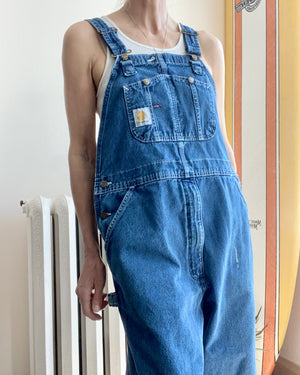 Vintage 1990s CARHARTT Blue Denim Carpenter Overalls Medium Wash Size M or L