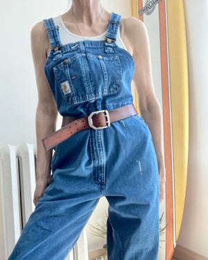 Vintage 1990s CARHARTT Blue Denim Carpenter Overalls Medium Wash Size M or L