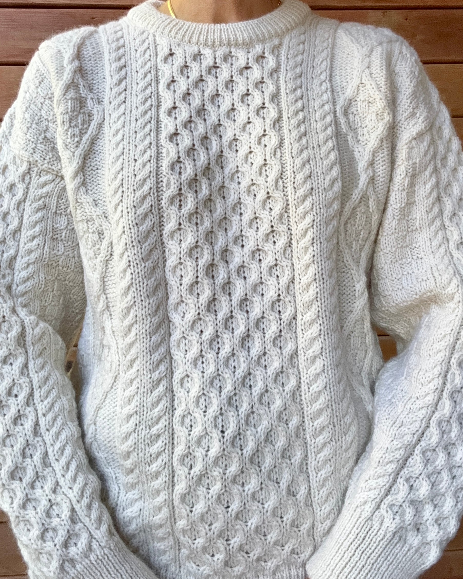Vintage Aran Crafts Cream Cable Aran Fisherman Hand Knit Cream Sweater Made in Ireland