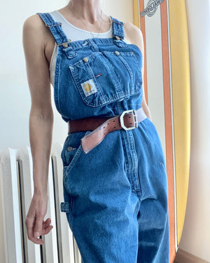 Vintage 1990s CARHARTT Blue Denim Carpenter Overalls Medium Wash Size M or L