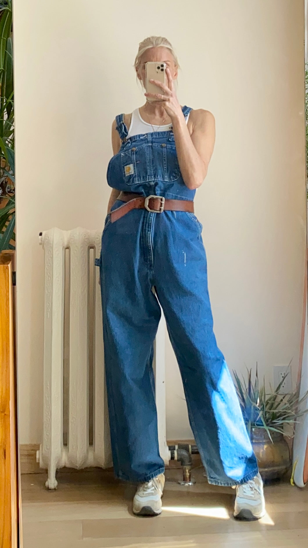 Vintage 1990s CARHARTT Blue Denim Carpenter Overalls Medium Wash Size M or L