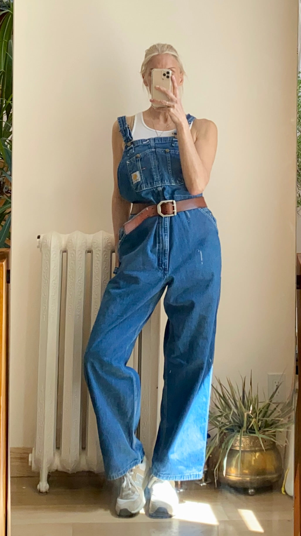 Vintage 1990s CARHARTT Blue Denim Carpenter Overalls Medium Wash Size M or L