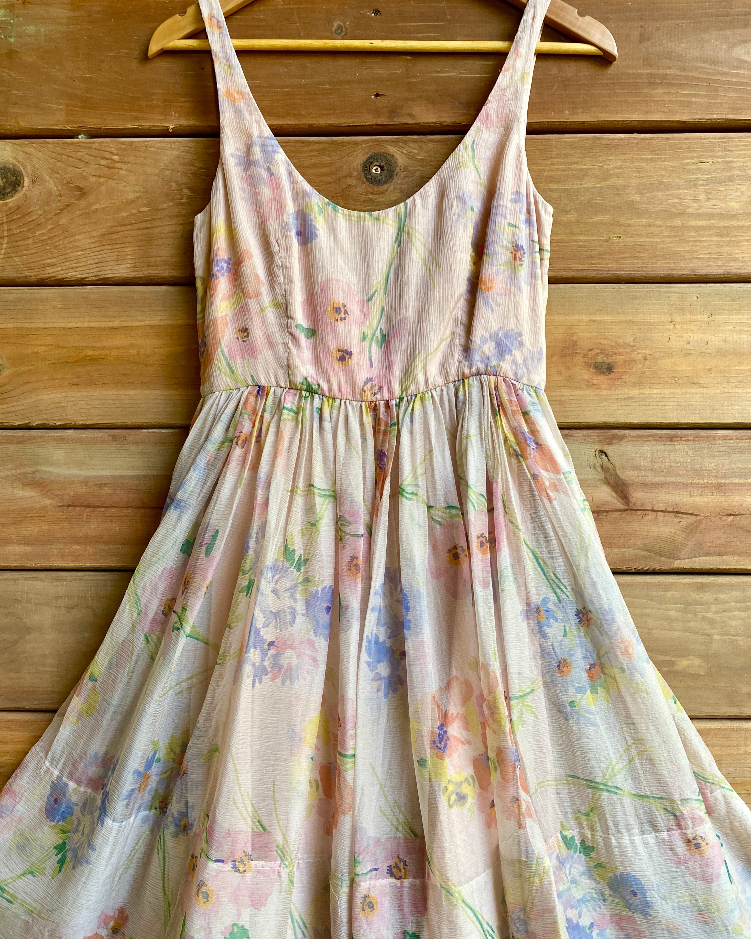 Vintage Early 2000s Floral Silk Chiffon Pink Party Dress M 6