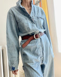 Vintage Stripe Herringbone Mechanic Boiler Carpenter Jumpsuit Coveralls L XL