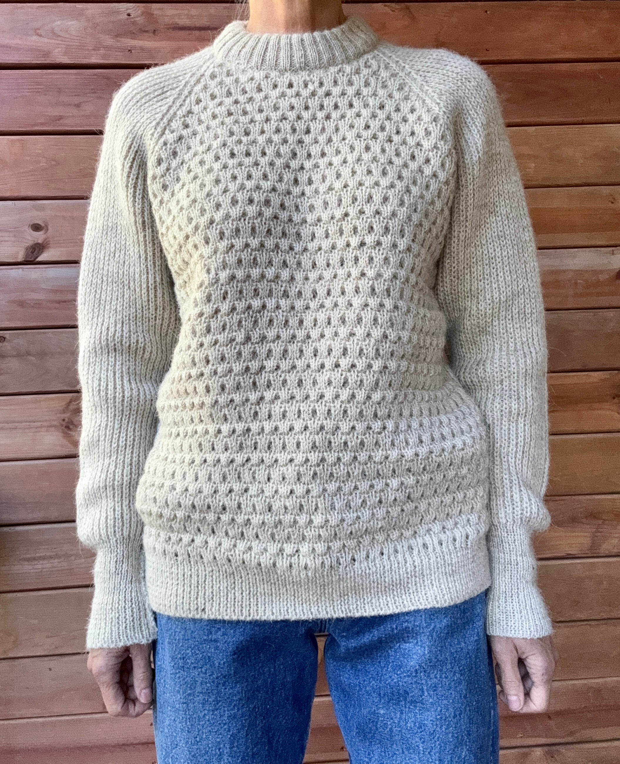 Vintage Lakeland Wool Fisherman Sweater Oatmeal Hand Knit Made in England