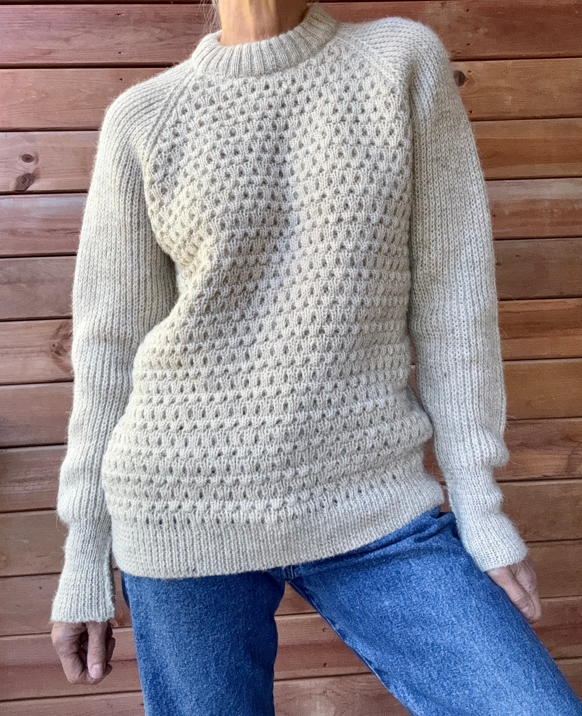 Vintage Lakeland Wool Fisherman Sweater Oatmeal Hand Knit Made in England