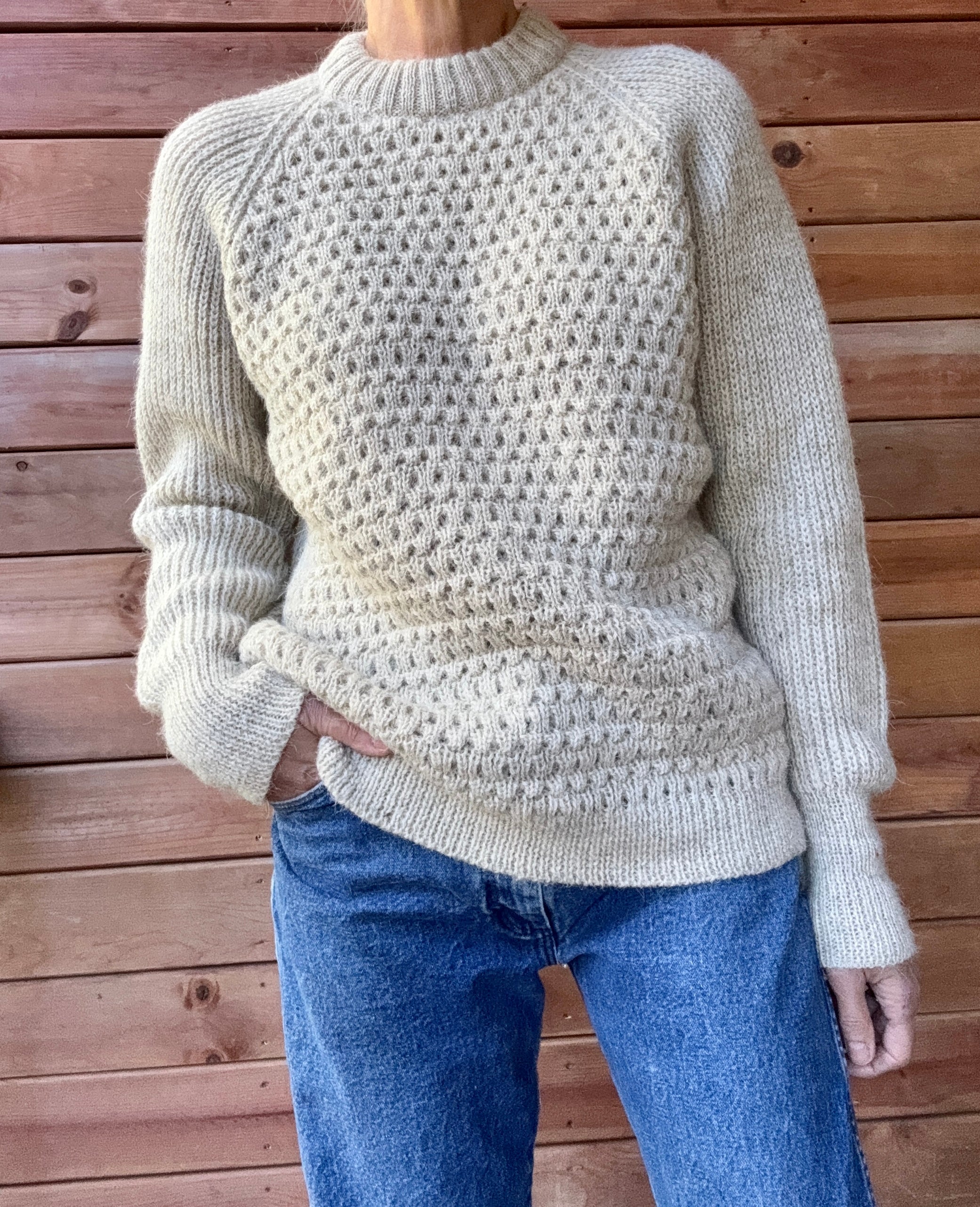 Vintage Lakeland Wool Fisherman Sweater Oatmeal Hand Knit Made in England