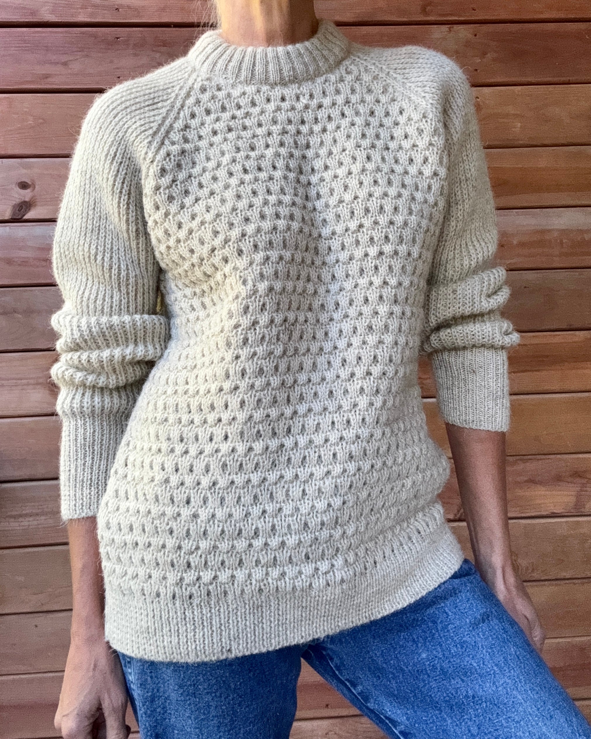 Vintage Lakeland Wool Fisherman Sweater Oatmeal Hand Knit Made in England