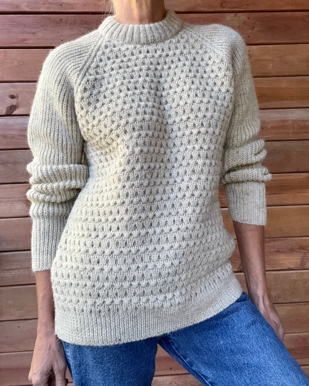 Vintage Lakeland Wool Fisherman Sweater Oatmeal Hand Knit Made in England
