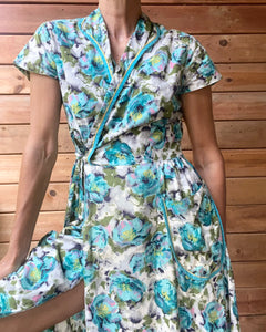Vintage 1940s Cotton Floral House Dress M