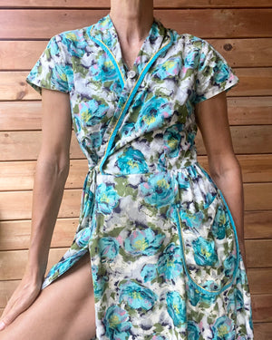 Vintage 1940s Cotton Floral House Dress M