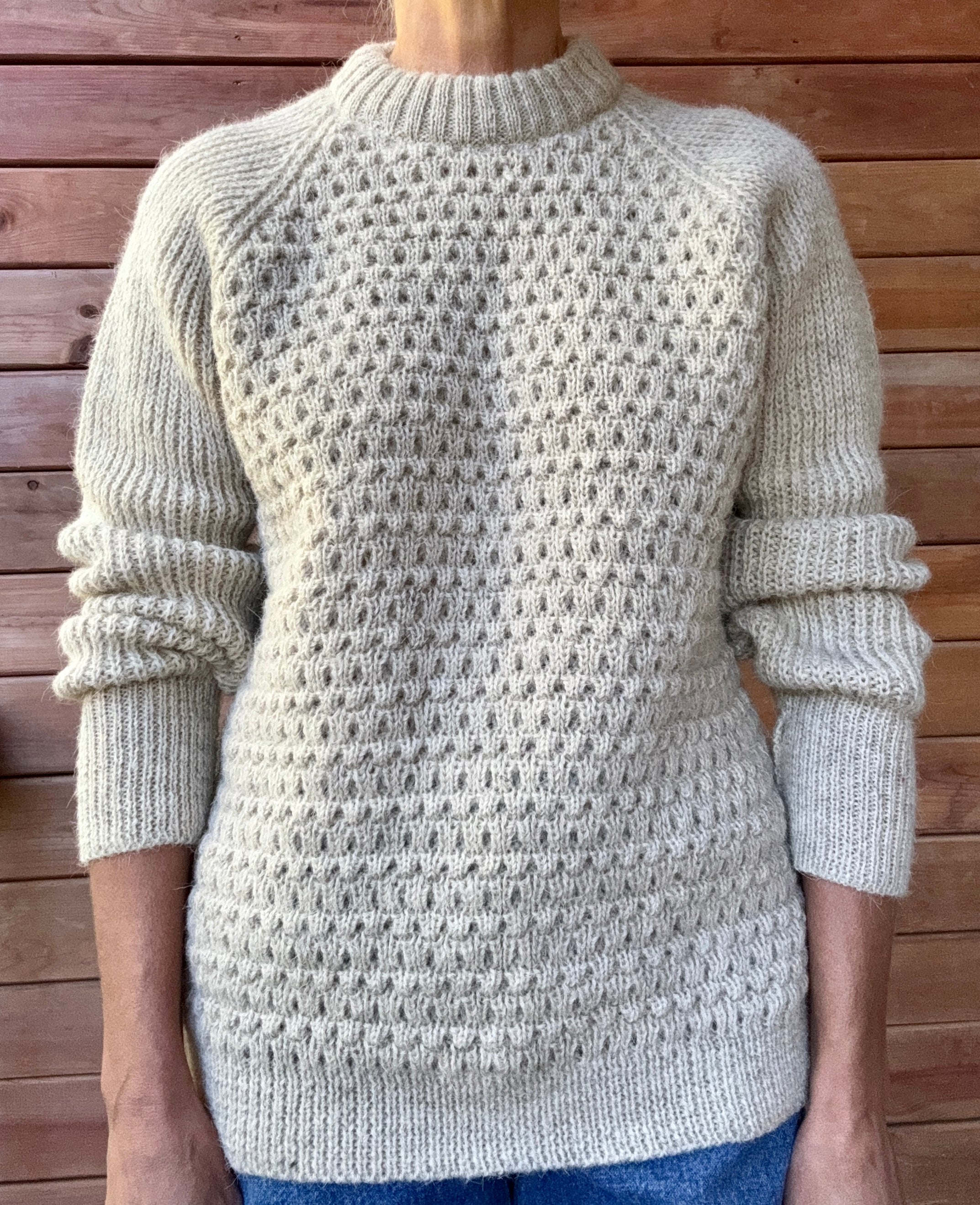 Vintage Lakeland Wool Fisherman Sweater Oatmeal Hand Knit Made in England