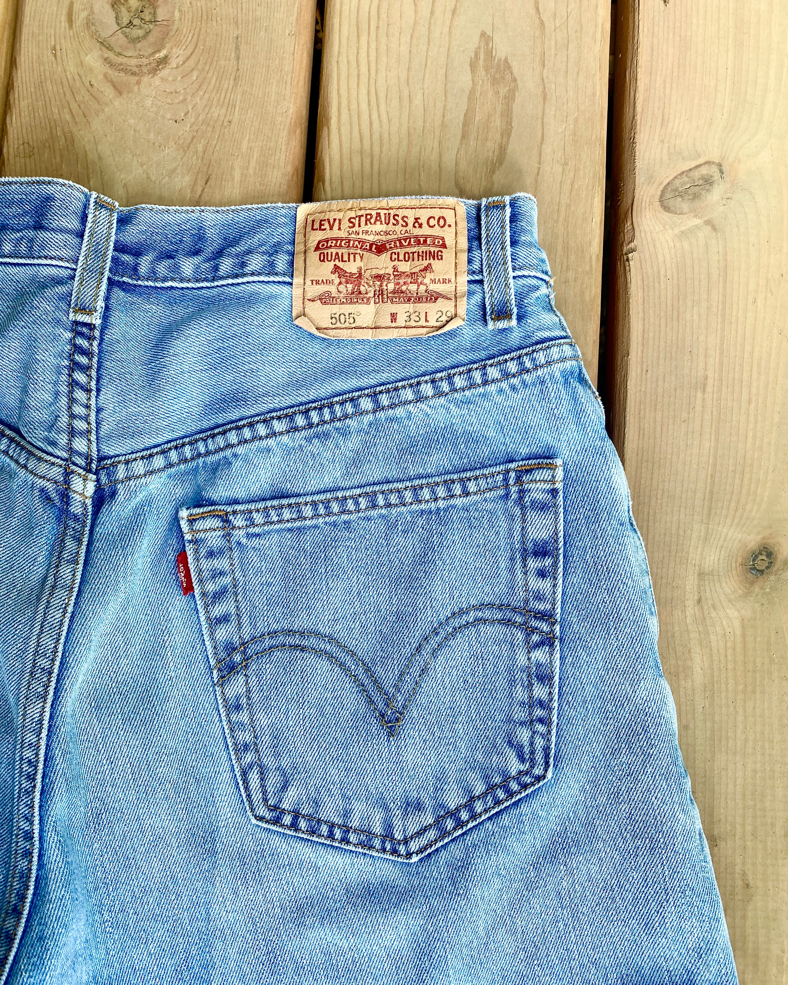 Vintage 1990s Levis 505 Light Wash Cutoffs Denim Jean Shorts 32