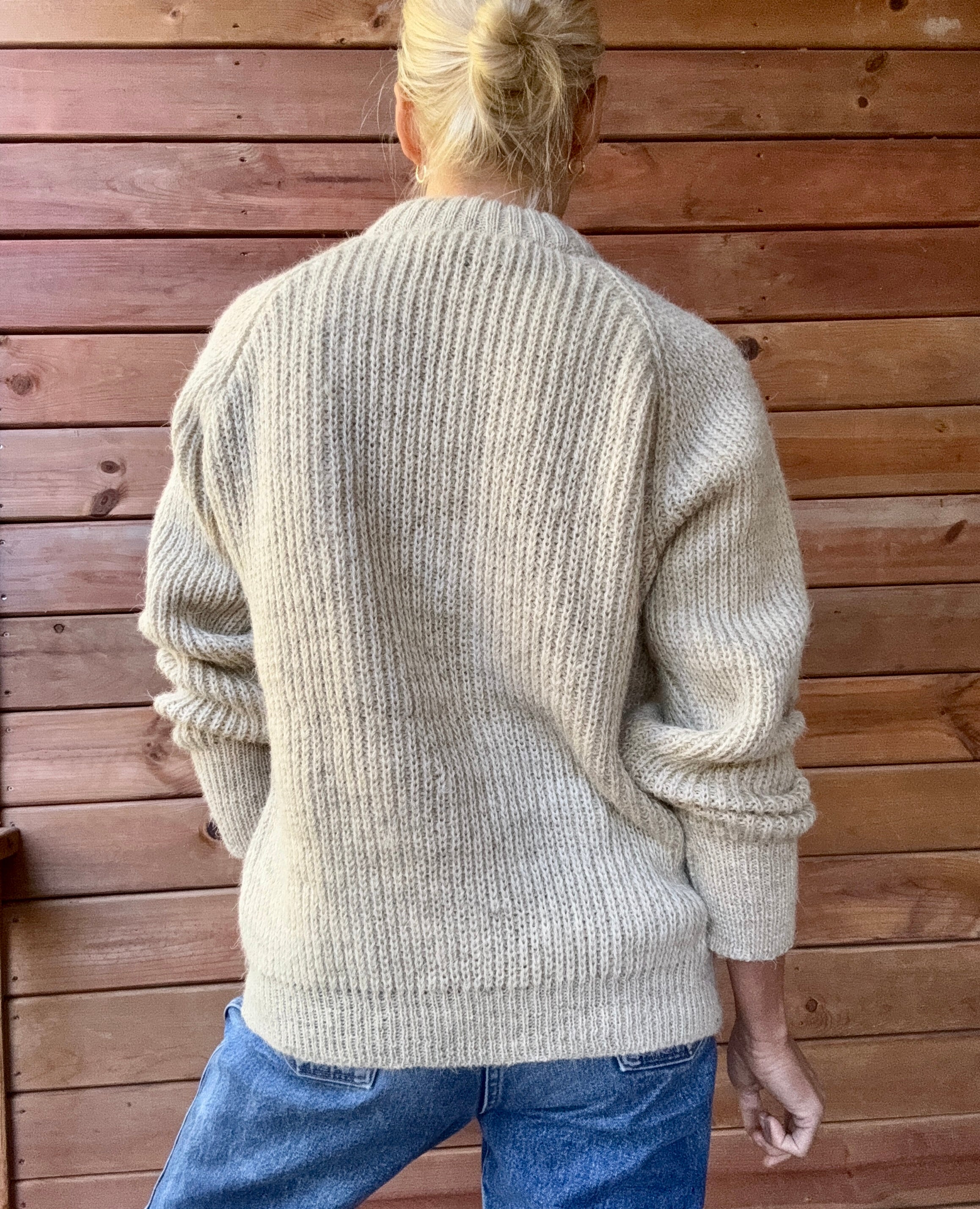 Vintage Lakeland Wool Fisherman Sweater Oatmeal Hand Knit Made in England