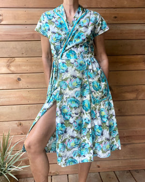 Vintage 1940s Cotton Floral House Dress M