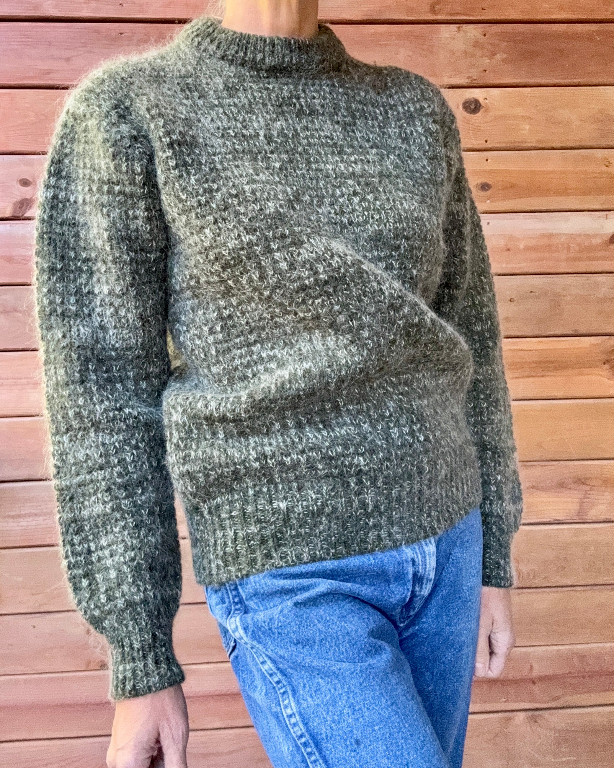 Vintage Mohair and Wool "Laplander" Hunter Green Marled Fuzzy Knit Sweater