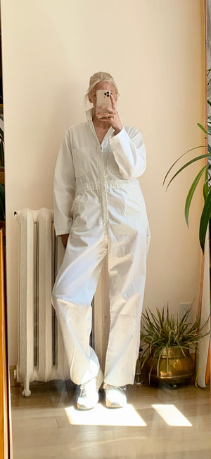 Vintage 1960s White Stone Cutter Chore Work Suit Carpenter Jumpsuit Coveralls Made in USA M