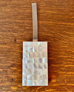 Vintage 1940s 1950s Marhill Mother of Pearl Tile Compact Cosmetic Cigarette Wrislet Case Minaudière in Gold Tone Metal