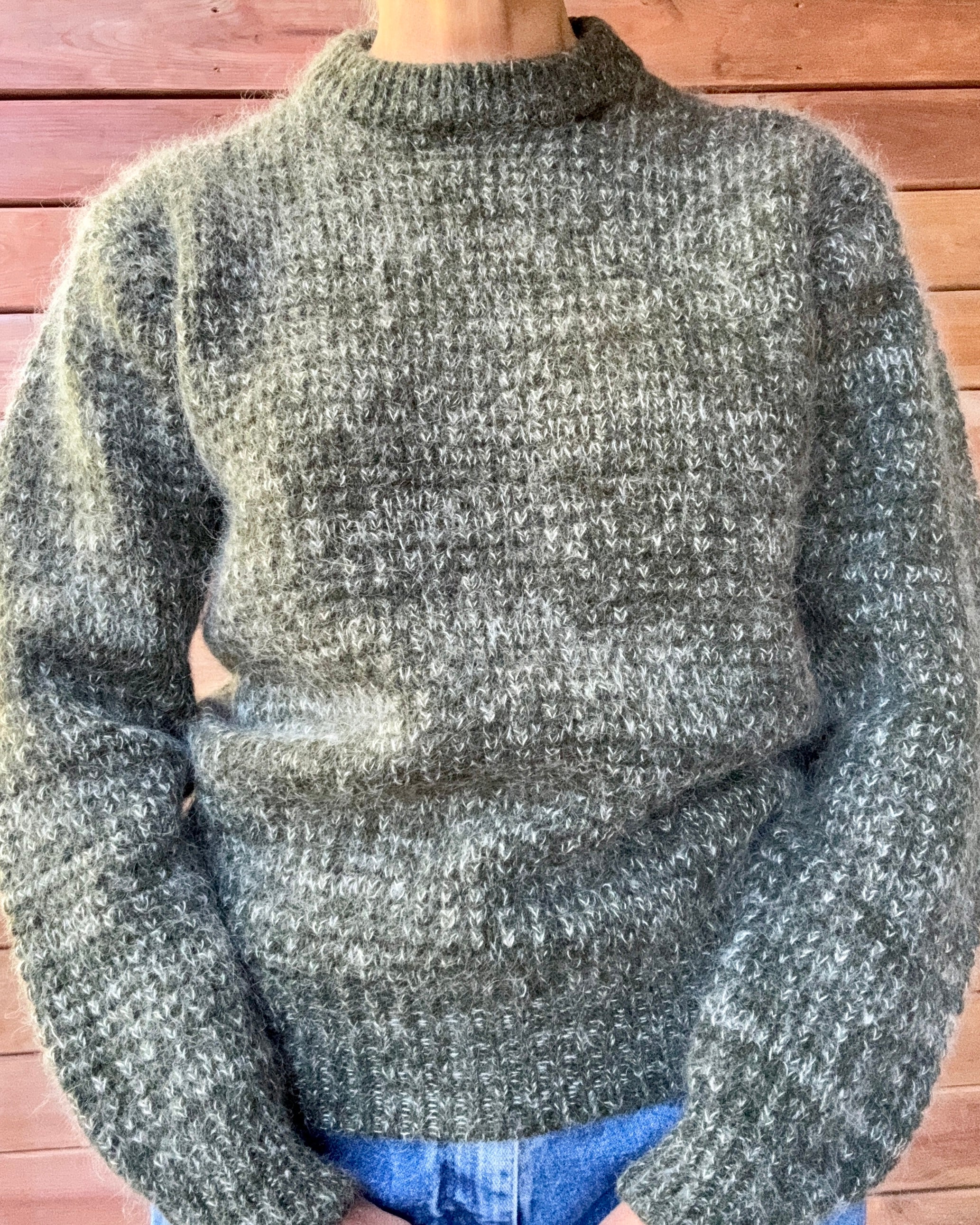 Vintage Mohair and Wool "Laplander" Hunter Green Marled Fuzzy Knit Sweater