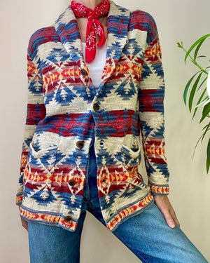 Vintage 1990s RALPH LAUREN Denim & Supply Cotton Southwest Navajo Blanket Style Shawl Collar Cardigan M