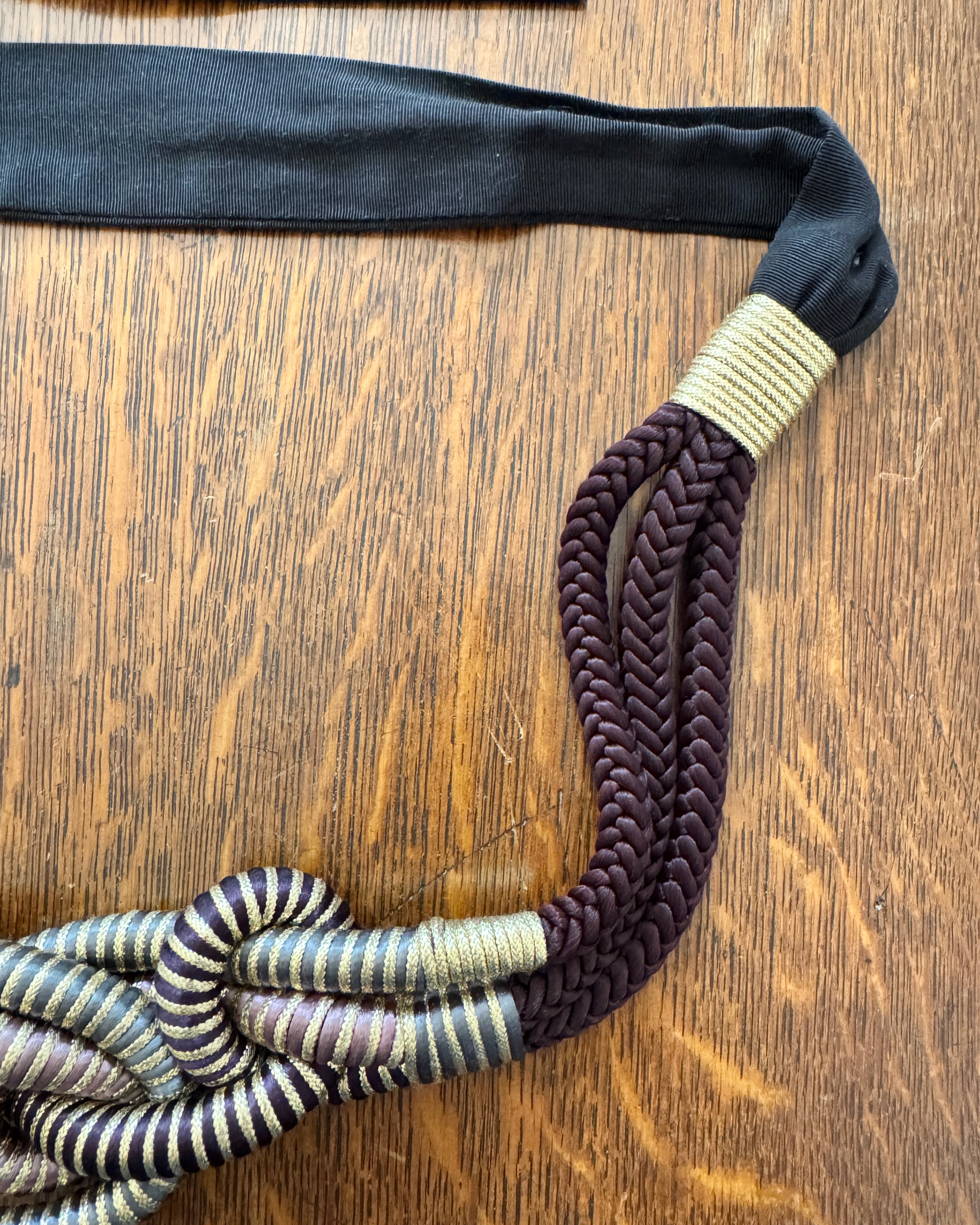 Vintage 1970s Gold and Black Woven Knotted Rope Waist Belt