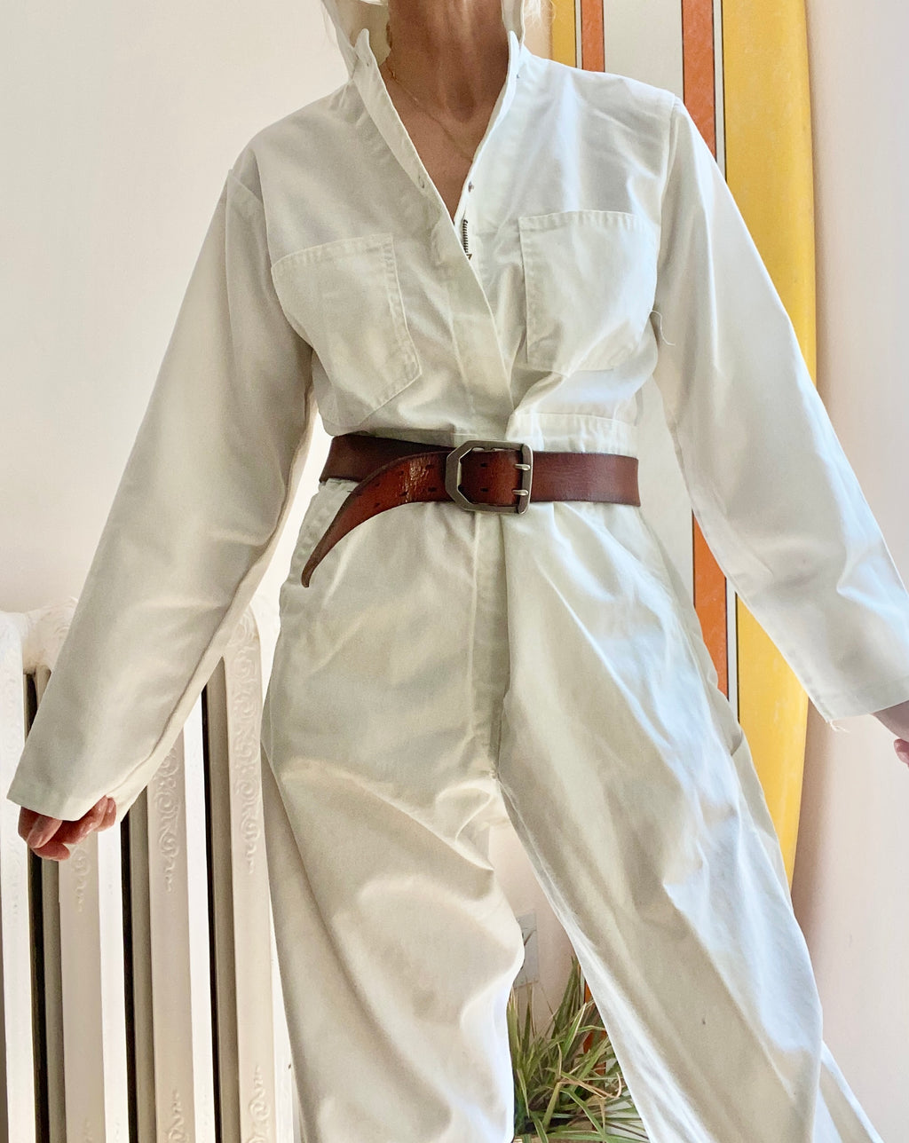 Vintage 1960s White Stone Cutter Chore Work Suit Carpenter Jumpsuit Coveralls Made in USA M
