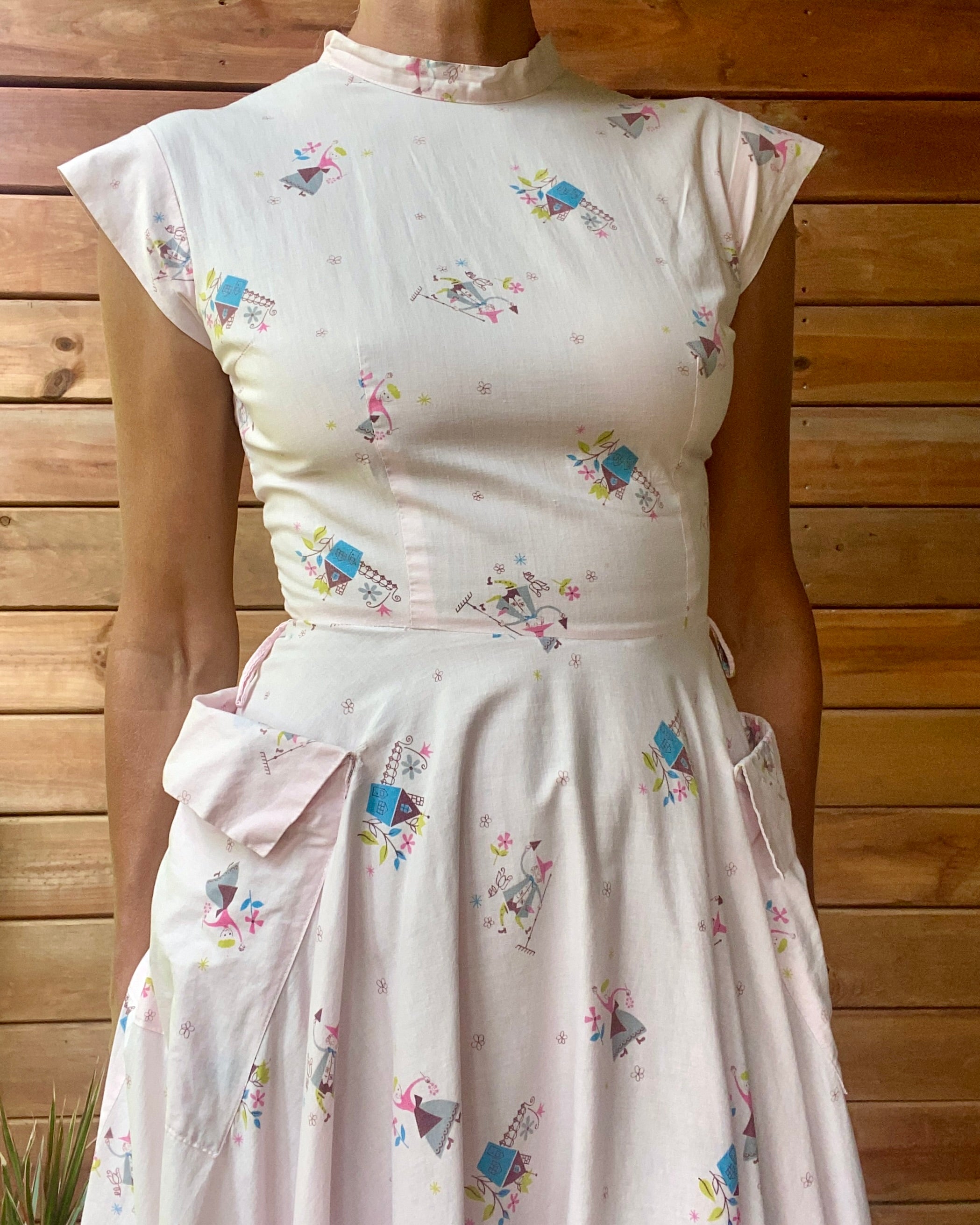 Vintage 1950s Light Pink Cotton Printed House Dress 4 S Ardith