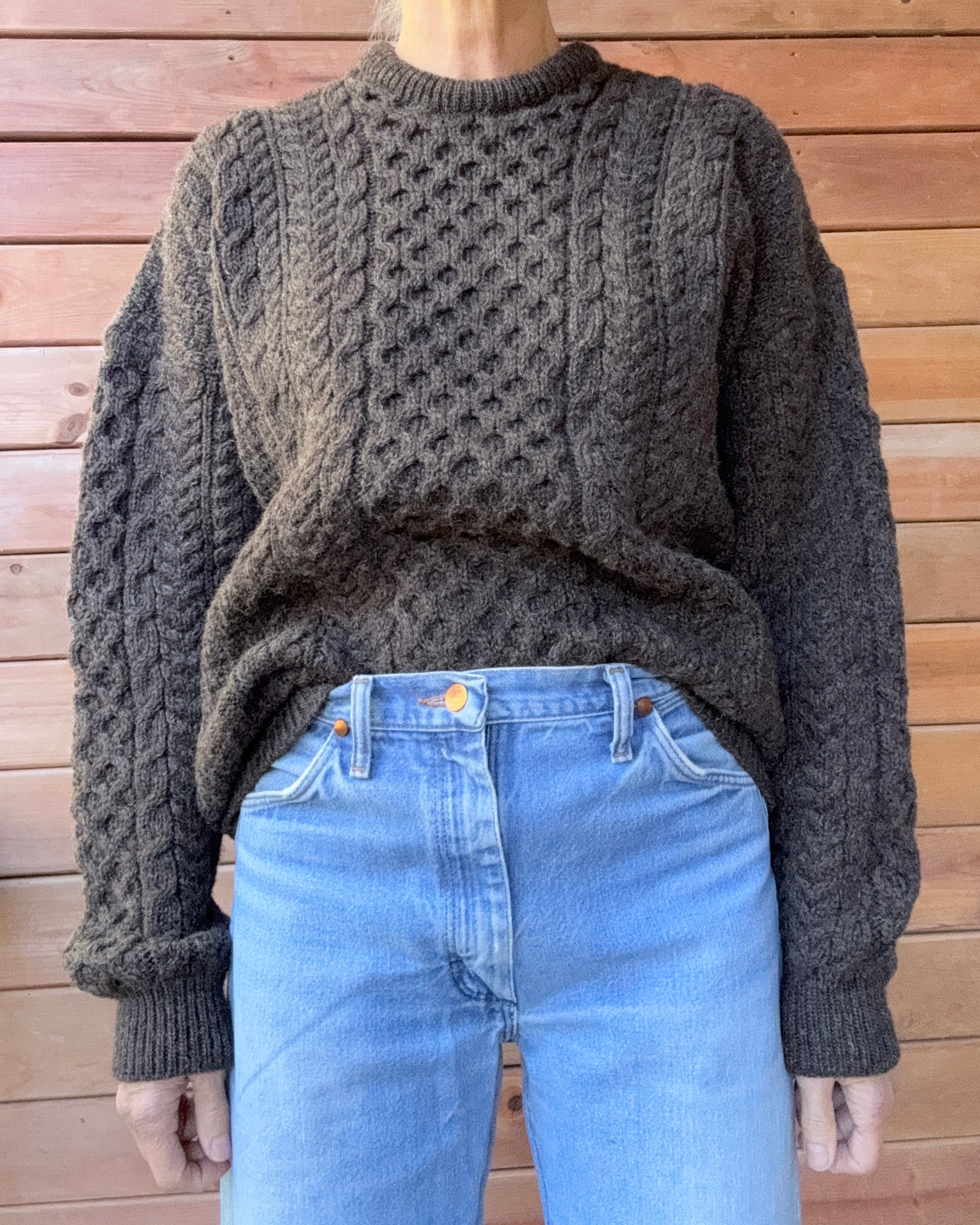 Vintage Orvis Cable Aran Fisherman Hand Knit Sweater Made in Ireland