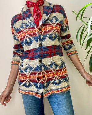 Vintage 1990s RALPH LAUREN Denim & Supply Cotton Southwest Navajo Blanket Style Shawl Collar Cardigan M