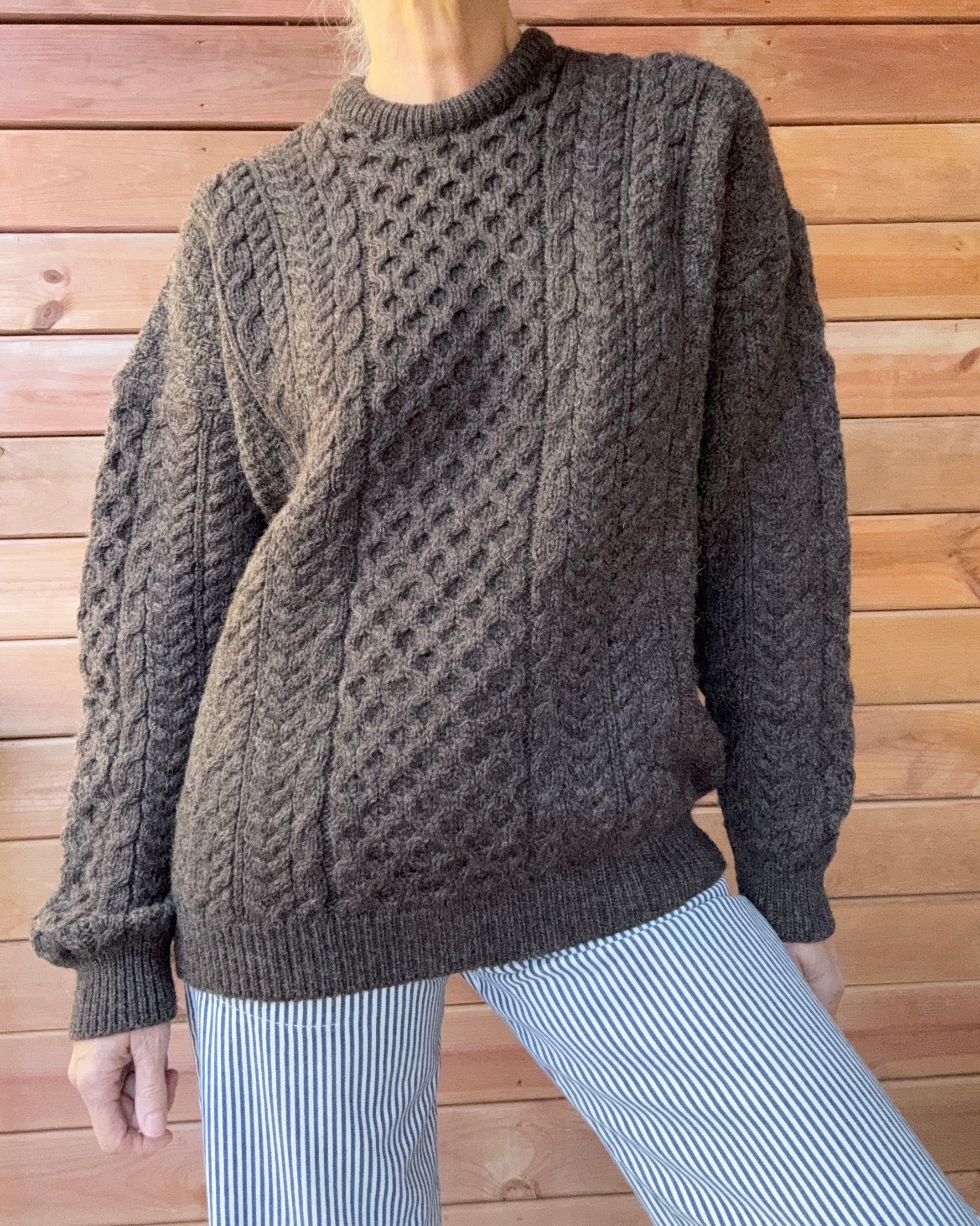 Vintage Orvis Cable Aran Fisherman Hand Knit Sweater Made in Ireland