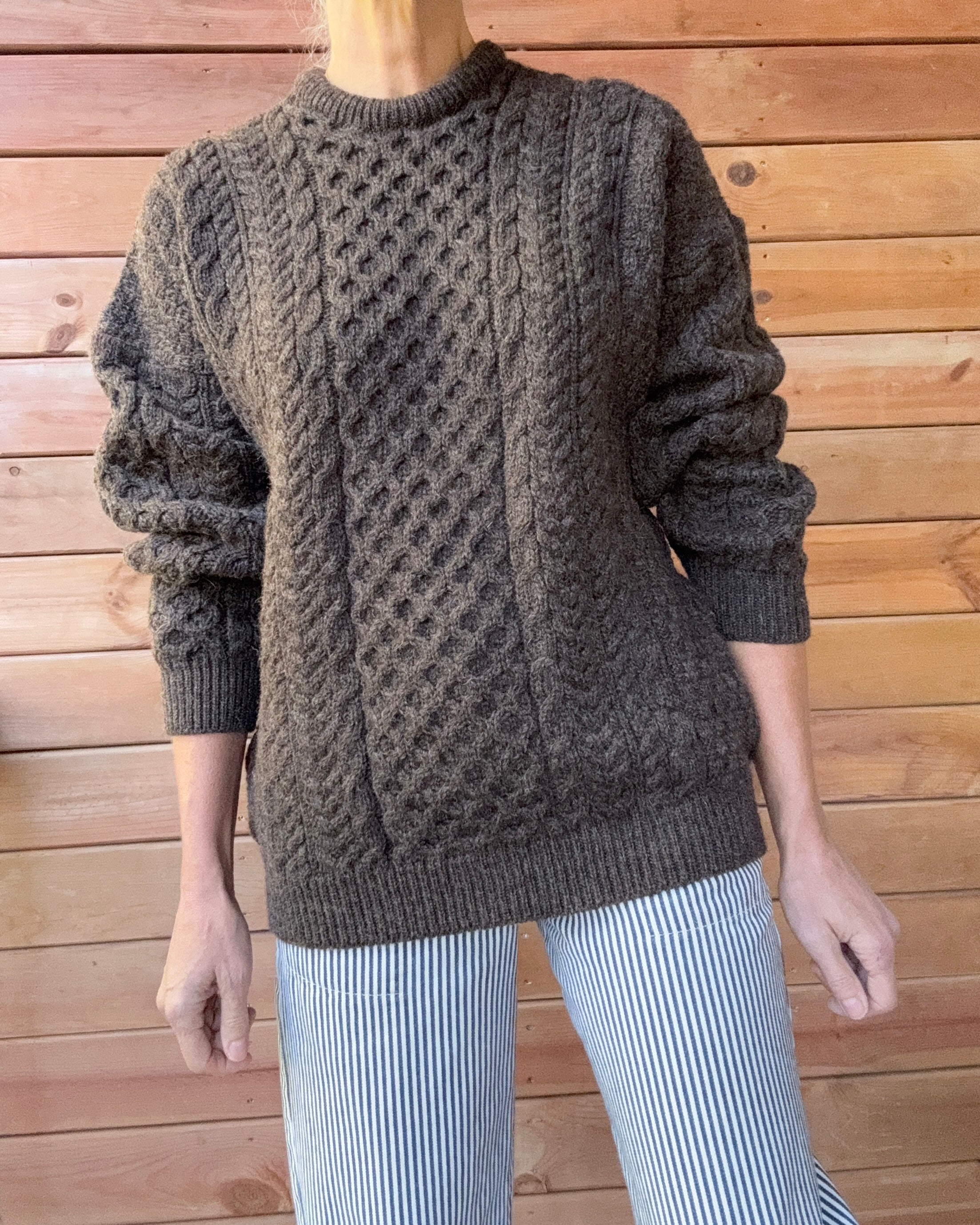 Vintage Orvis Cable Aran Fisherman Hand Knit Sweater Made in Ireland