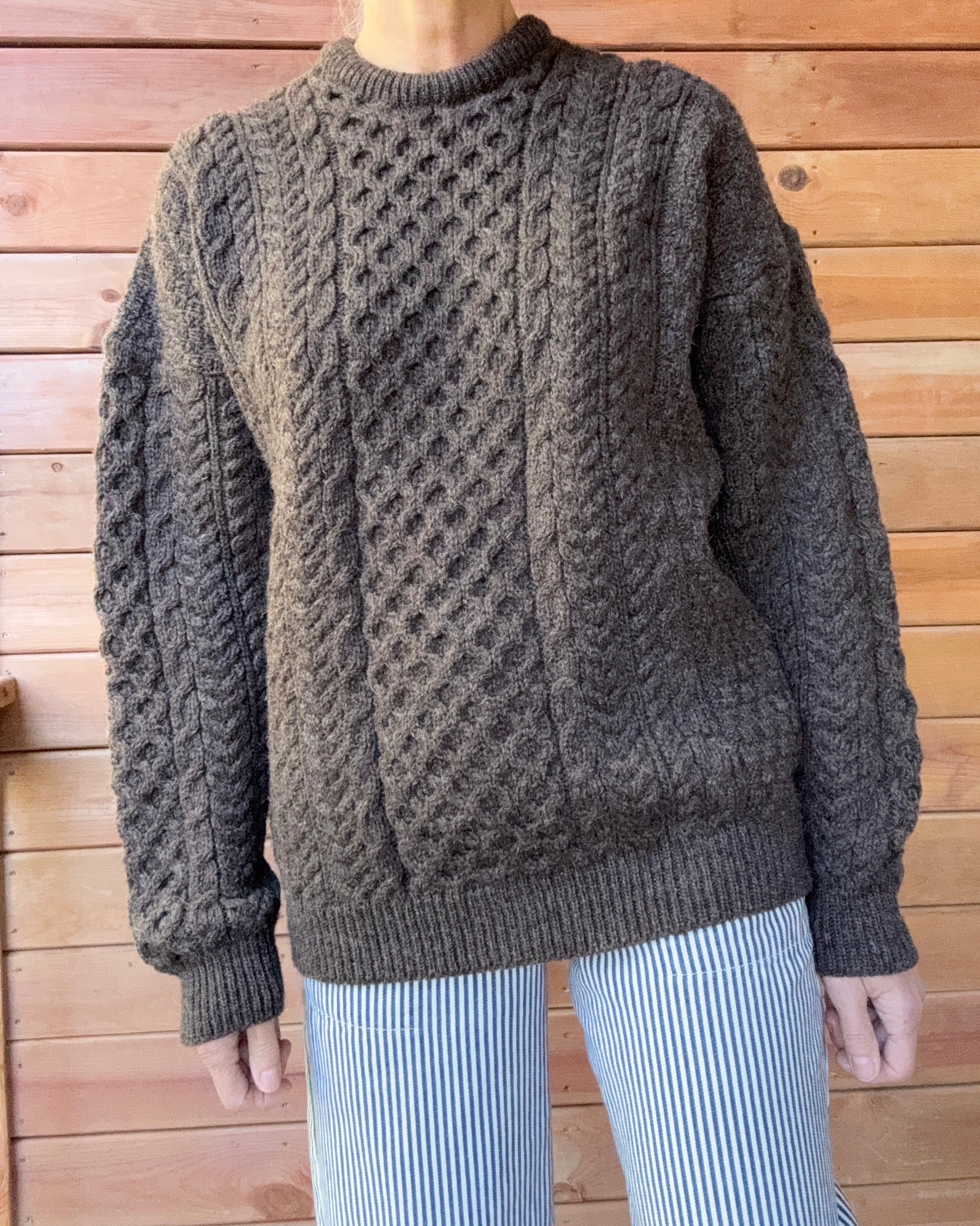 Vintage Orvis Cable Aran Fisherman Hand Knit Sweater Made in Ireland