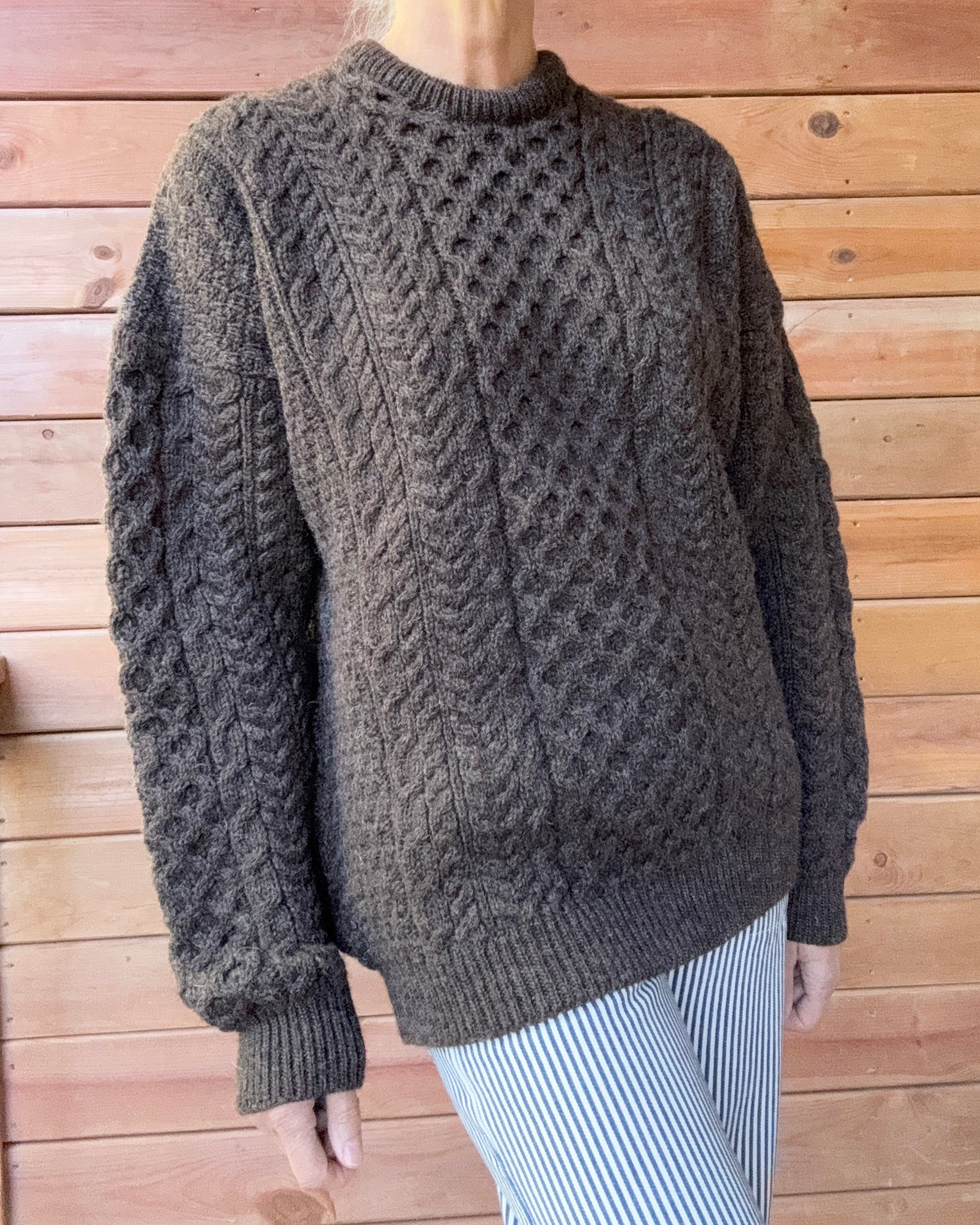 Vintage Orvis Cable Aran Fisherman Hand Knit Sweater Made in Ireland