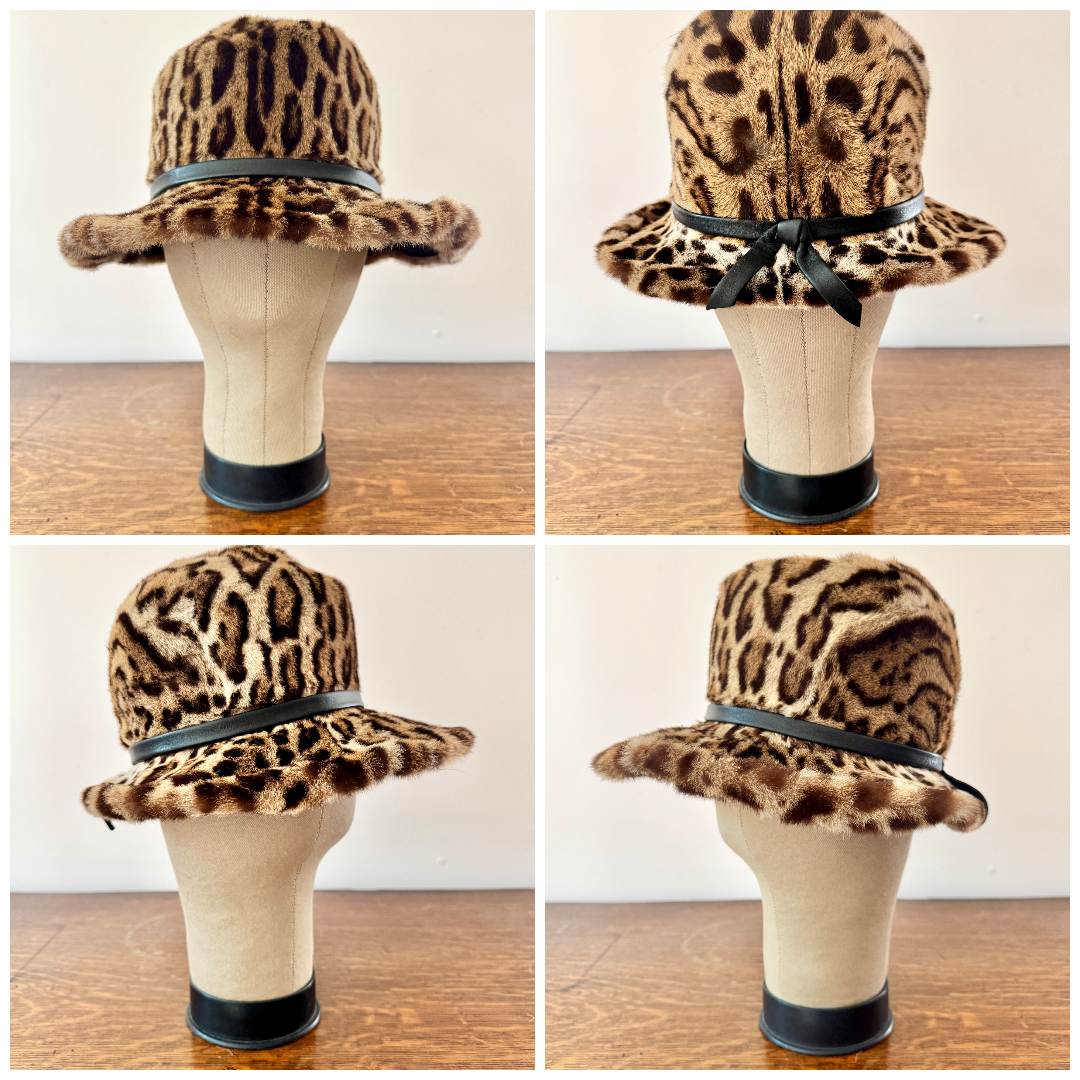 Vintage 1960s Handmade Poppers of Montreal Ocelot Real Fur With Wide Brim Bucket Hat
