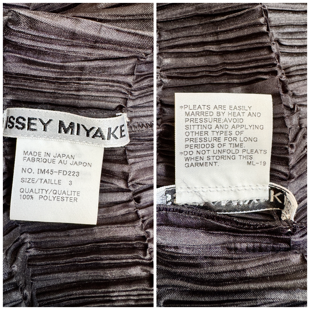 Vintage Late 1990s  ISSEY MIYAKE Black Architectural Pleated Blouse Shirt Cardigan with Buttons and Wide Collar Size 3