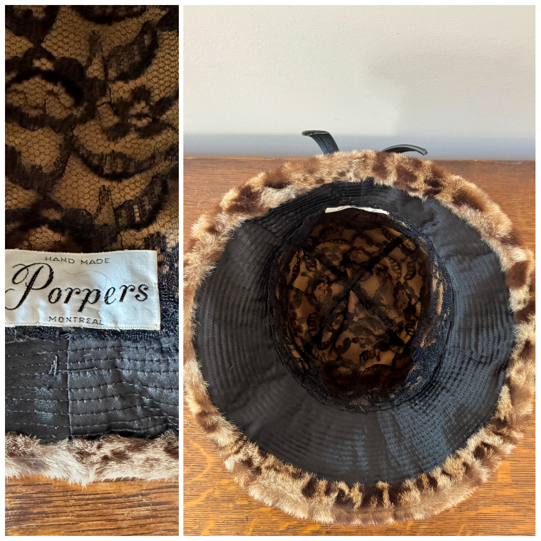 Vintage 1960s Handmade Poppers of Montreal Ocelot Real Fur With Wide Brim Bucket Hat