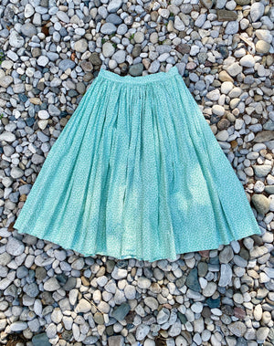 Vintage 1950s Full Circle Gathered Green Floral Skirt