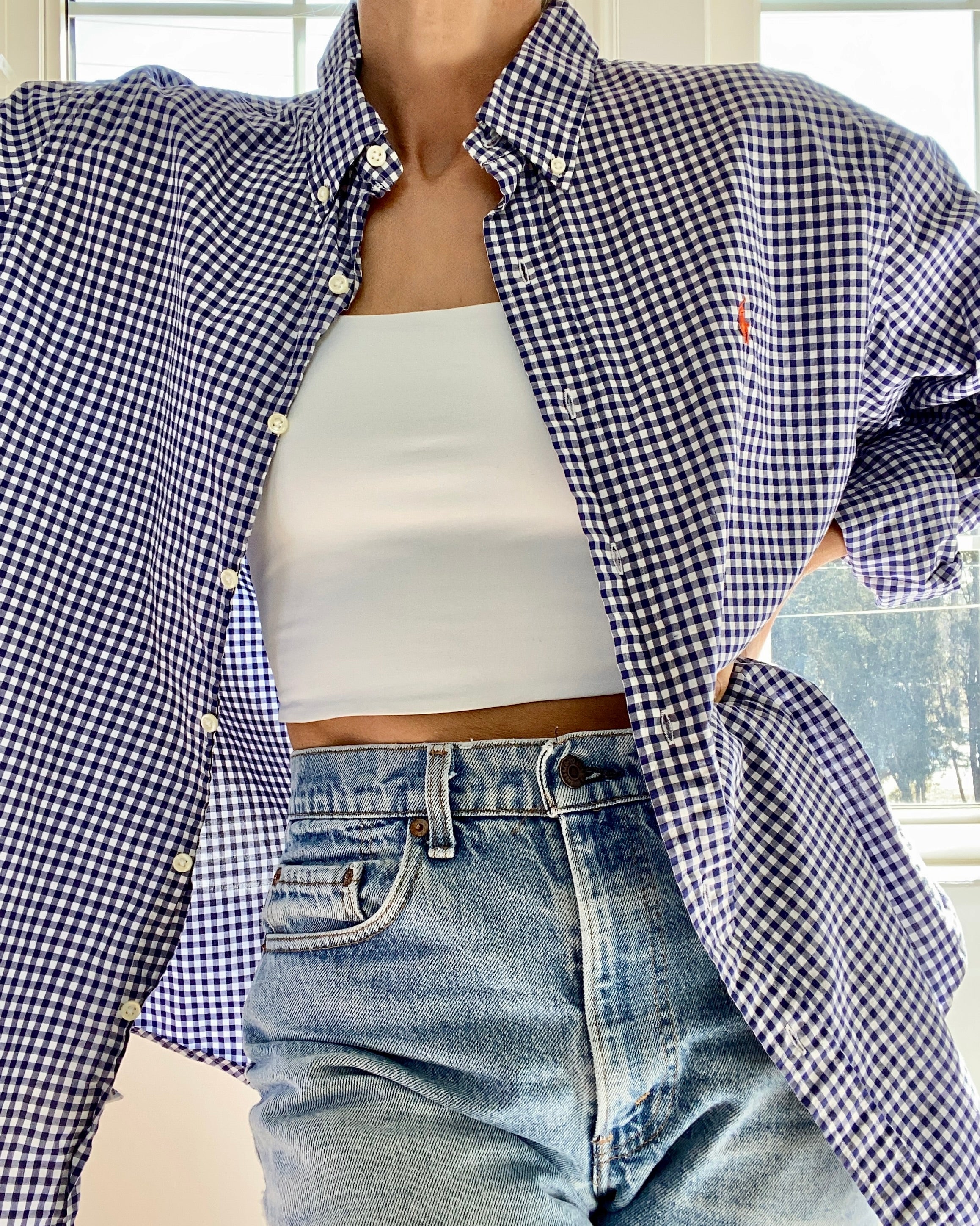 Vintage Ralph Lauren Mens Blue Gingham Button Down Shirt