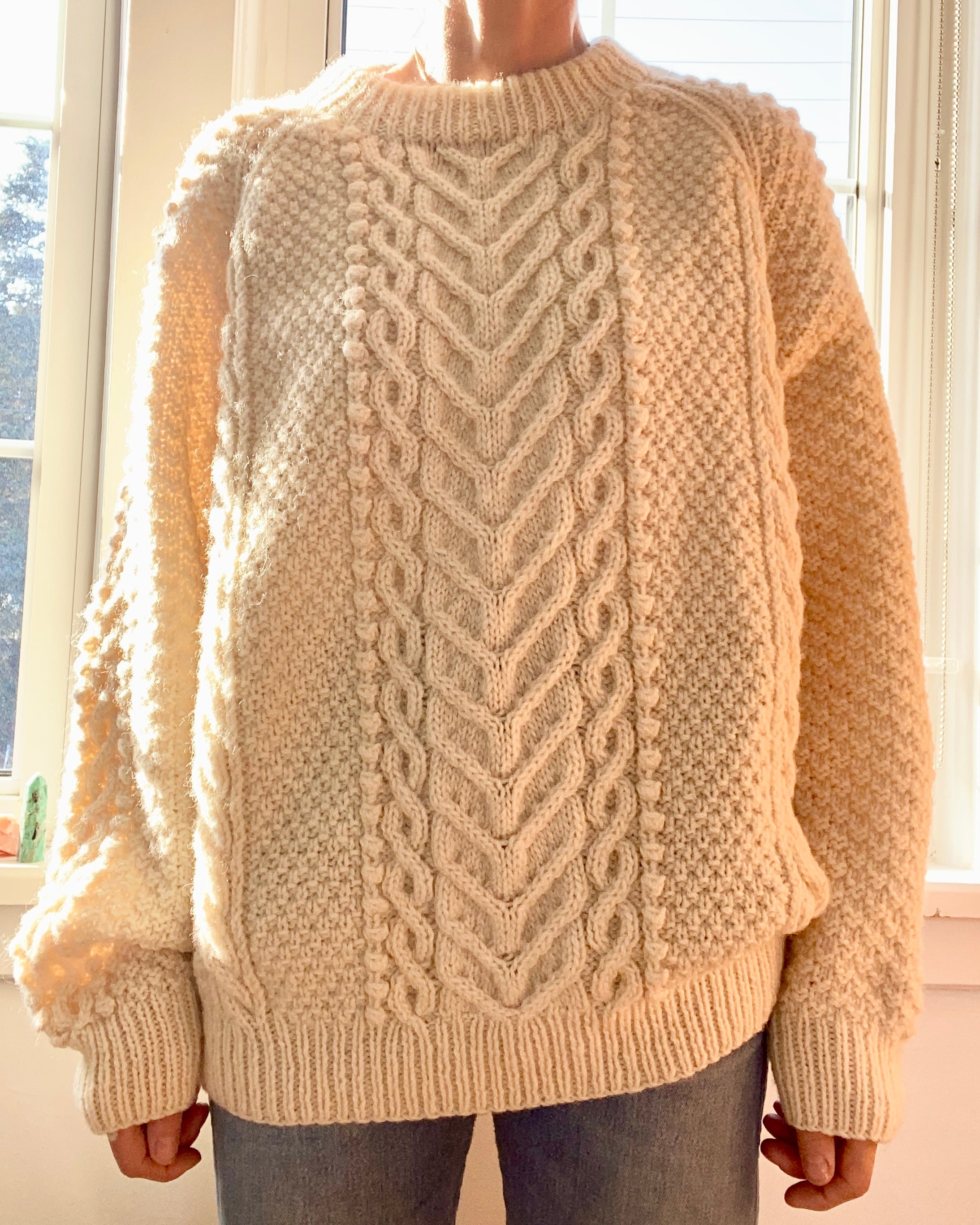 Vintage BLARNEY Irish Fisherman Horseshoe Cable Cream Sweater L XL