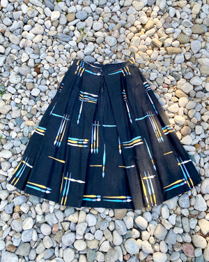 Vintage 1950s Pleated Black Print Skirt